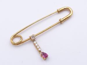 K18 ピンクサファイア 0.36ct ダイヤ 0.28ct ブローチ 5.2g 他鑑